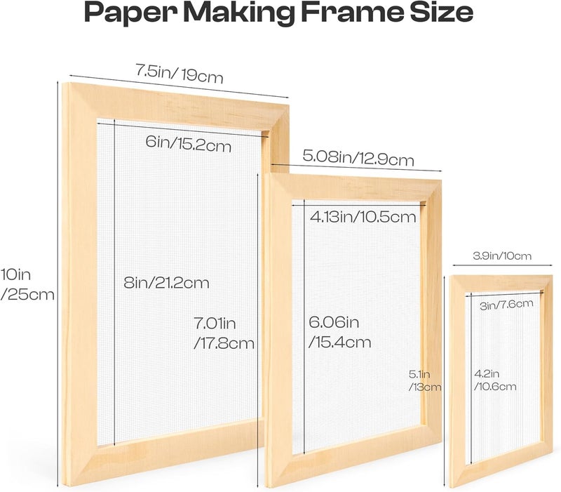 Caydo 3 Pieces Paper Making Frame Kit, Papermaking Mould and Deckle with Mesh, Absorbent Paper and Sponge for Kids Adults Supplies A5 A6 A7 (7.5 x 9.8 Inches,5 x 7 Inches, 4.5 x 5.7 Inches) - Image 2
